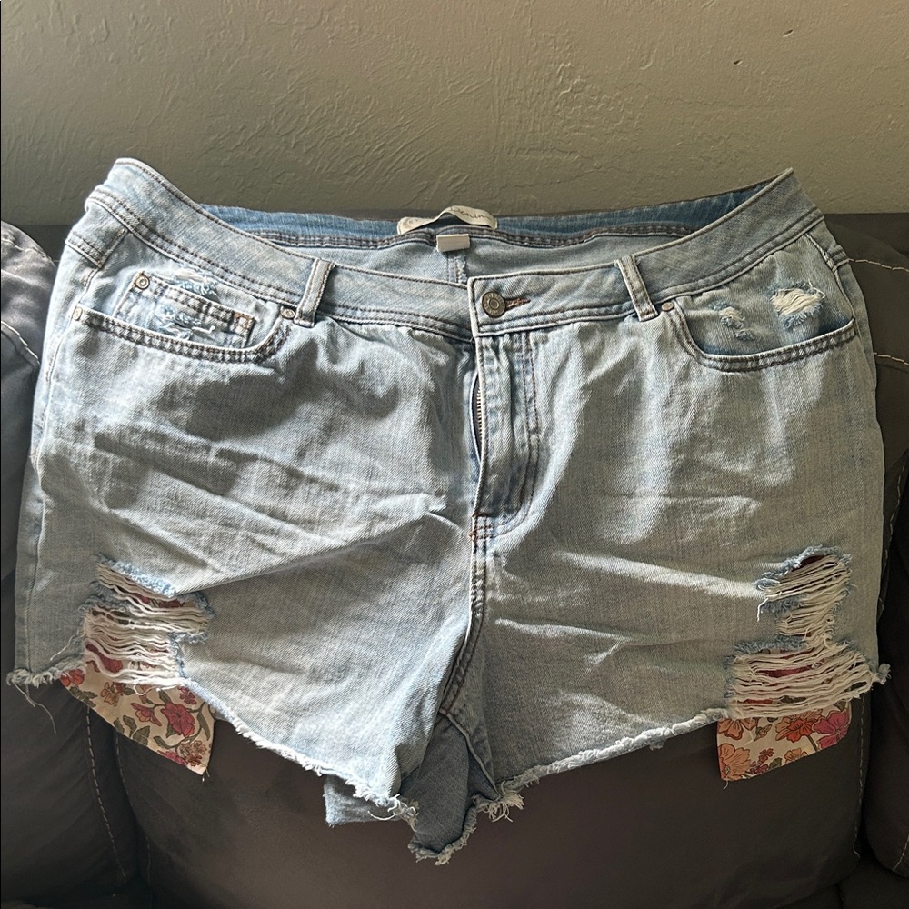 Cato Light Blue Distressed Jean Shorts